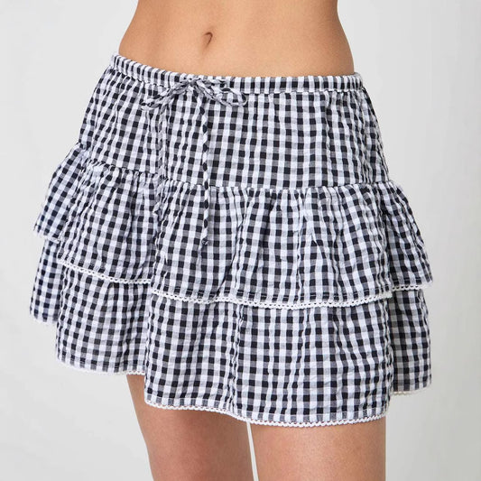 Red Lattice Plaid Skirt