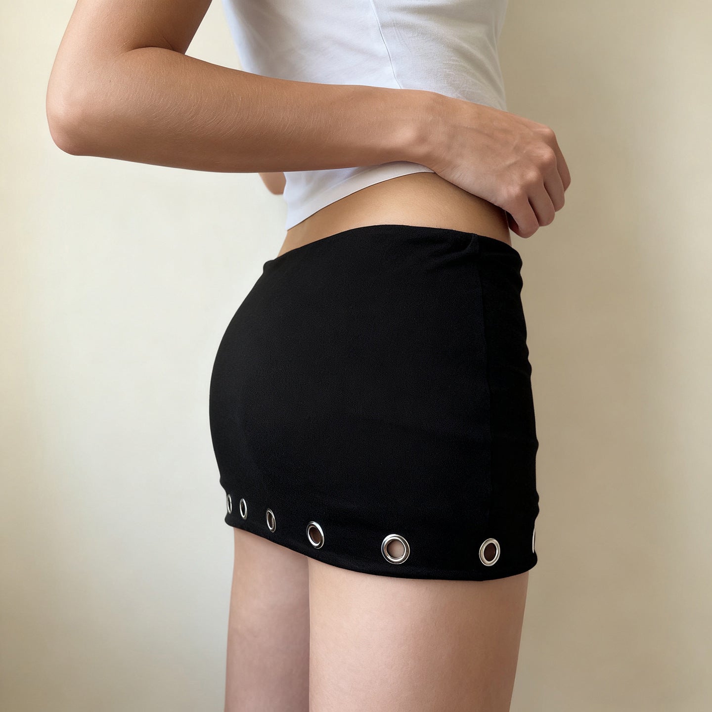 Grommet-Punched Mini Skirt