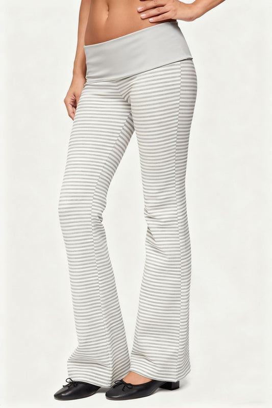 Striped Low-Rise Foldover Leggings