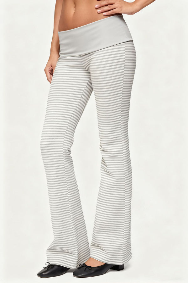 Striped Low-Rise Foldover Leggings